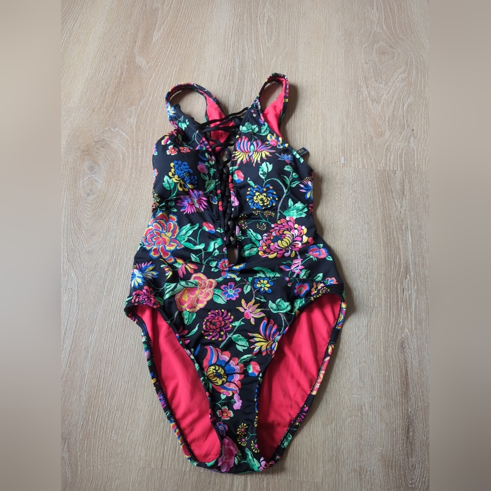 Polo Ralph Lauren Lace Up Floral Swimsuit Sample Open Back  Size Small